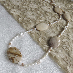 天然石ジャスパー と パール の ロングネックレス　MN0217-018 5枚目の画像