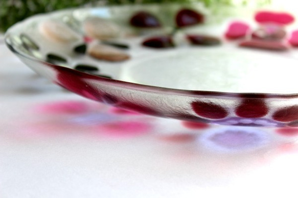 ガラス大皿　フラワーリース皿（ピンク）直径約30cm 6枚目の画像