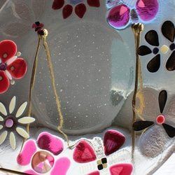 ガラス大皿　フラワーリース皿（ピンク）直径約30cm 7枚目の画像
