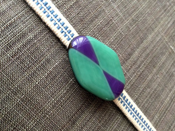 玻璃腰帶夾六邊形（苔綠色×紫色） 第2張的照片