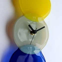 『月見』ガラスの壁掛け時計 Simple3 （イエロー×グレー×ネイビー）ギフトにもおすすめ 5枚目の画像