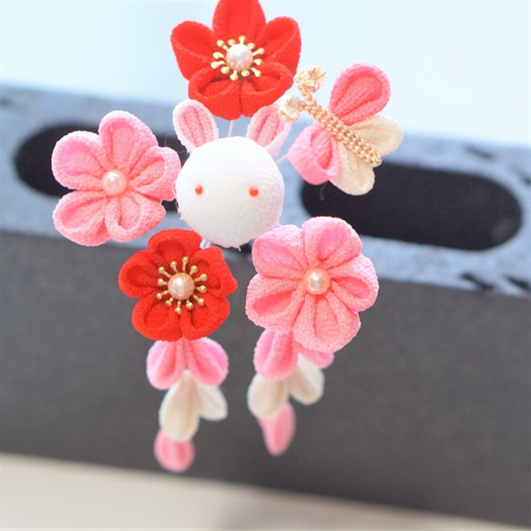 子供用つまみ細工簪セットうさぎ 七五三 勝山かんざし 着物 髪飾り 振袖 日本髪 子供用 かんざしセット 髪飾り 七五三 ca-753-33 うさぎ ピンク