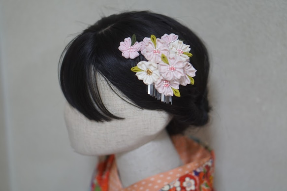 七五三-髪飾り　つまみ細工　はな小桜　かんざしセット 4枚目の画像