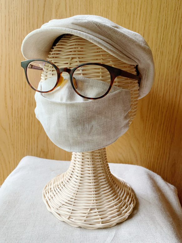 リネンナチュラル折り返し立体マスク 選べる裏地：日本製オーガニックWガーゼorひんやりUVカット 涼感軽量 薄手 汗とり 6枚目の画像