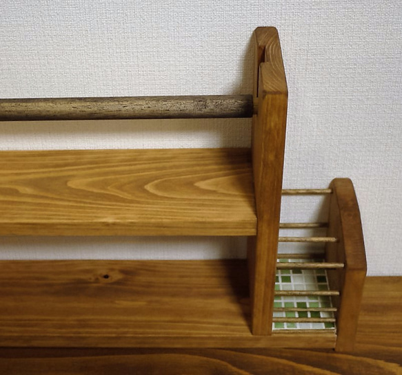 ヒノキのキッチンラック 横タイプ 箸立て付き 3枚目の画像