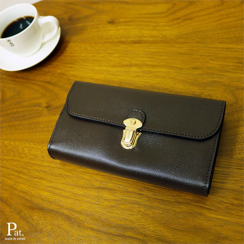 使いやすい長財布 【ベーシック Pat.Mege ダークブラウン】 レザー 革