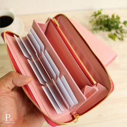 使いやすい長財布 【ベーシック Pat.Zip ピンク】 国産レザー 革 日本