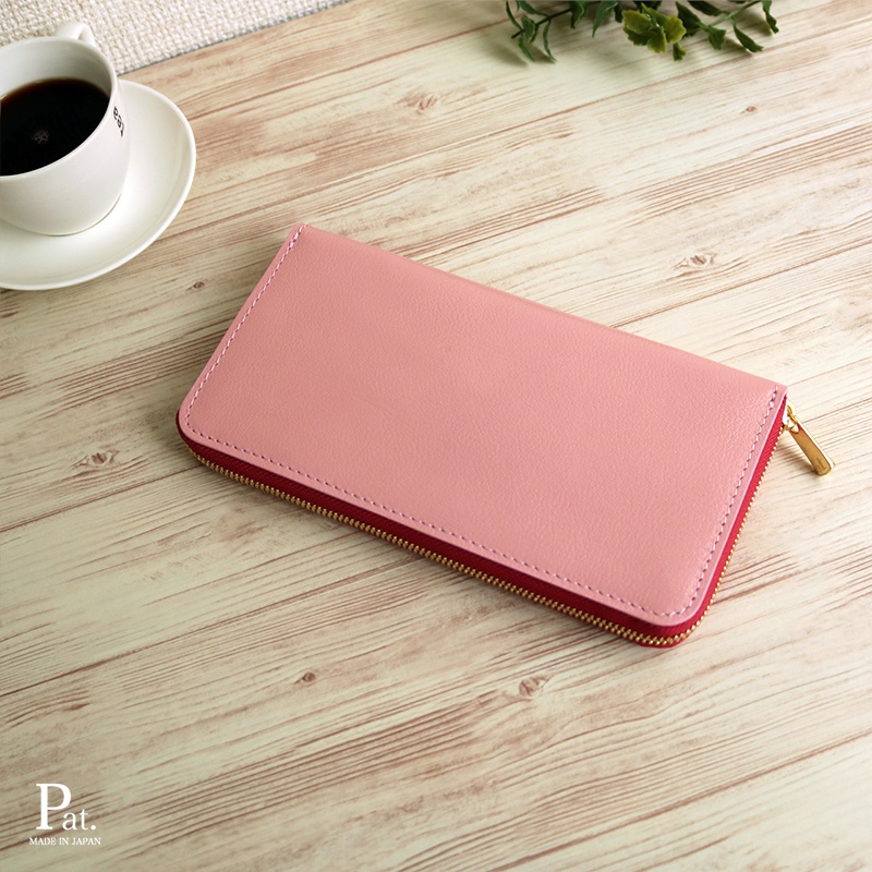 使いやすい長財布 【ベーシック Pat.Zip ピンク】 国産レザー 革 日本製 メンズ レディース