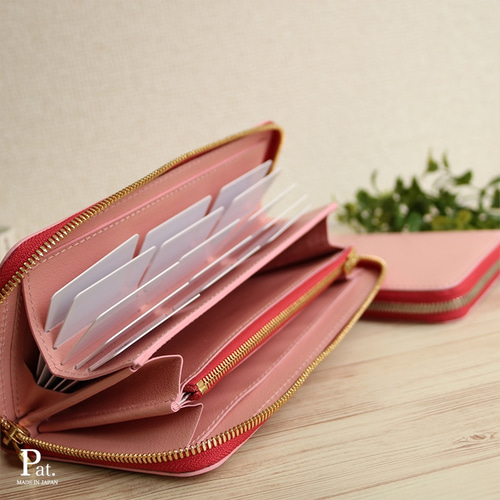 使いやすい長財布 【ベーシック Pat.Zip ピンク】 国産レザー 革 日本
