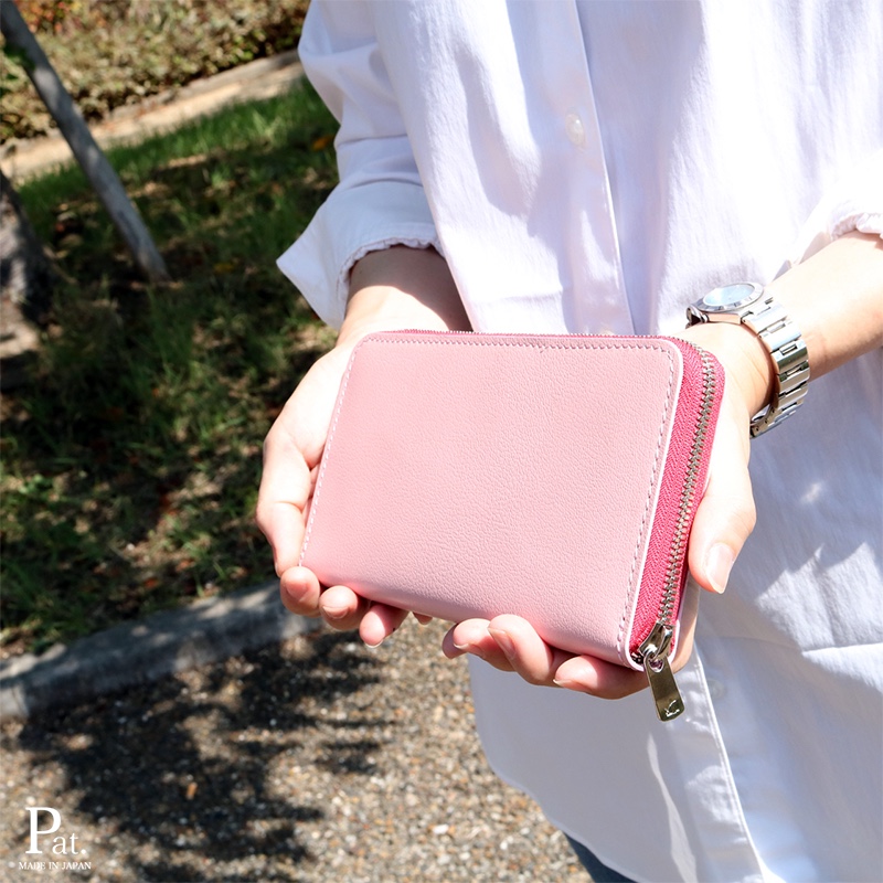 使いやすい長財布 【ベーシック Pat.Zip ピンク】 国産レザー 革 日本製 メンズ レディース