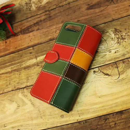 ラスト一点】iPhone7,8plus ＊栃木レザーパッチワーク 手帳型ケース