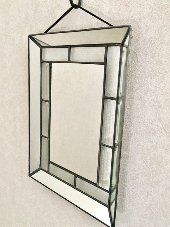 送料無料！stylish ベベルのステンドグラス wall mirror 2枚目の画像