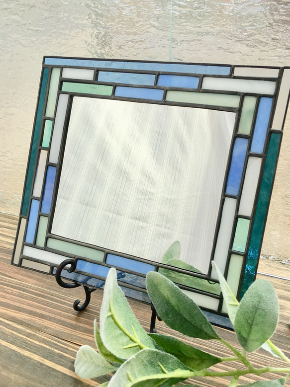 送料無料！ ステンドグラス wall mirror blue gradation 2枚目の画像