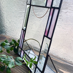 送料無料！ベベル(面取り加工ガラス) ステンドグラスのフォトフレーム〜pink〜 2枚目の画像