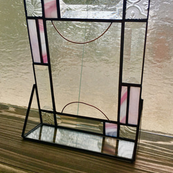 送料無料！ベベル(面取り加工ガラス) ステンドグラスのフォトフレーム〜pink〜 4枚目の画像