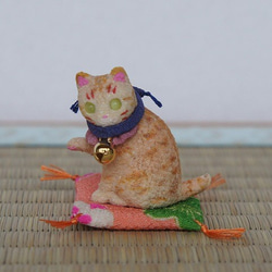 縮緬人形　豆猫二十二　茶トラ 1枚目の画像