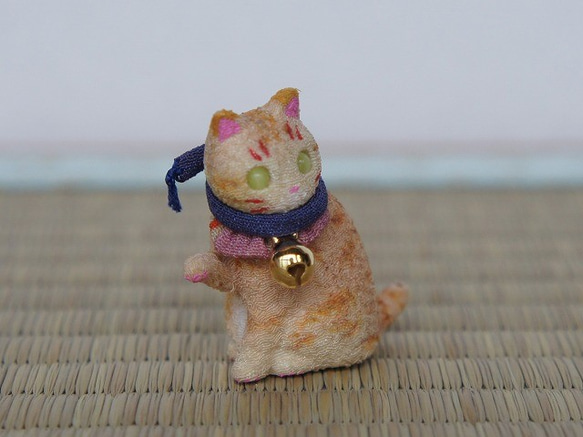 縮緬人形　豆猫二十二　茶トラ 2枚目の画像
