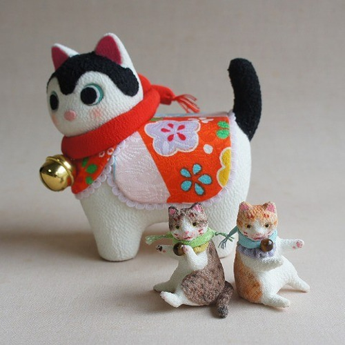 ⑭ 【ねこの創作人形】まねき猫 ちりめん細工 縮緬細工 正月飾り ⑭ 【ねこの創作人形】まねき猫 ちりめん細工 縮緬細工 正月飾り