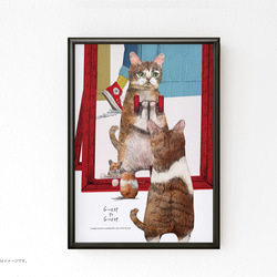 フレーム付きＡ3ポスター「トレーニングするネコ」 1枚目の画像