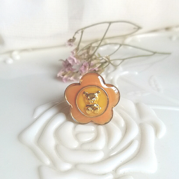 vintage bear ring くまのヴィンテージフラワーリング D (オレンジ×イエロー・フリーサイズ) 1枚目の画像