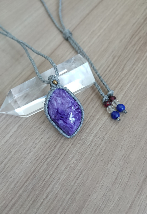 チャロアイトのマクラメネックレス チャロアイトのマクラメネックレス ネックレス・ペンダント 紗