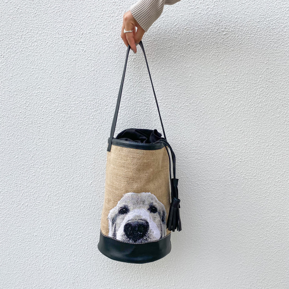 オーダーメイド】ペットの刺繍ジュートバッグ(巾着型) トート