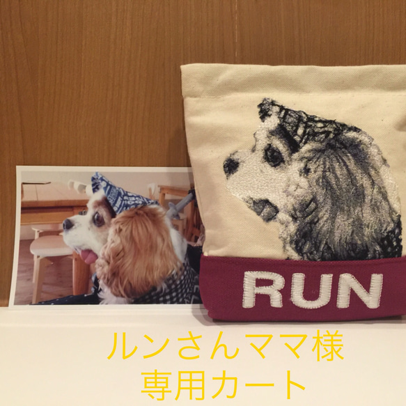 ルンさんママ様オーダー品❤︎愛犬の刺繍ポーチ 1枚目の画像