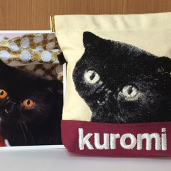 オーダー事例❤︎愛猫の刺繍ポーチ 1枚目の画像