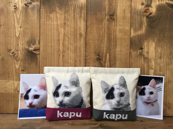 オーダー事例❤︎愛猫の刺繍ポーチ 2枚目の画像