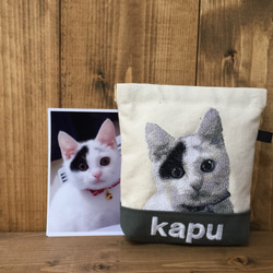 オーダー事例❤︎愛猫の刺繍ポーチ 3枚目の画像