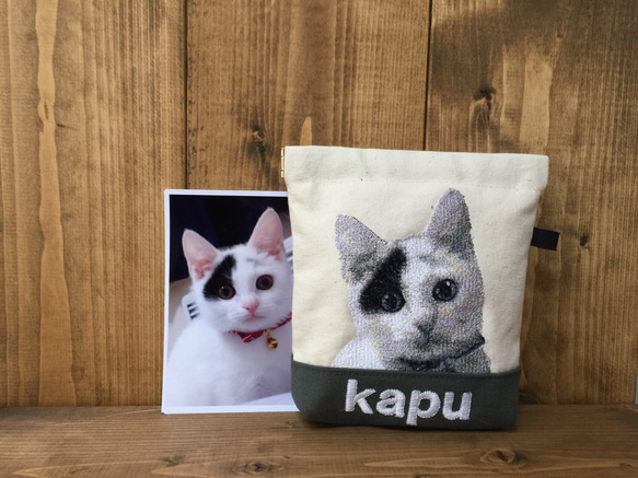 オーダー事例❤︎愛猫の刺繍ポーチ 3枚目の画像