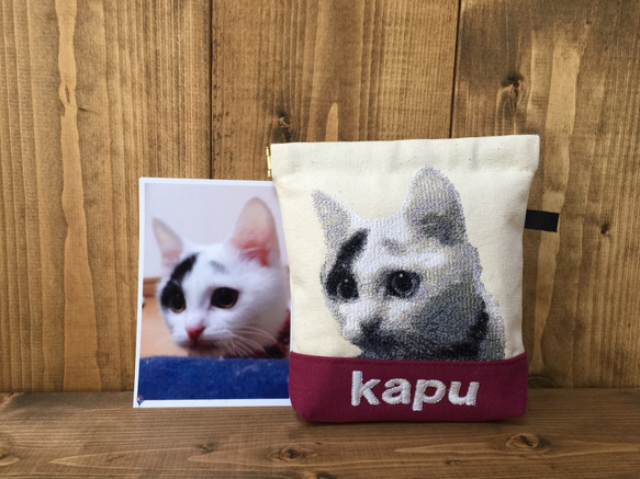 オーダー事例❤︎愛猫の刺繍ポーチ 4枚目の画像