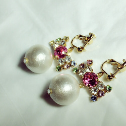 jewel ribbon earrings ~pink multi~ 2枚目の画像
