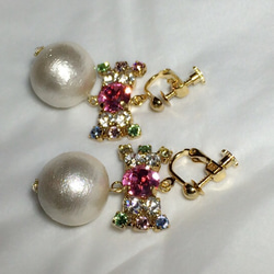 jewel ribbon earrings ~pink multi~ 3枚目の画像