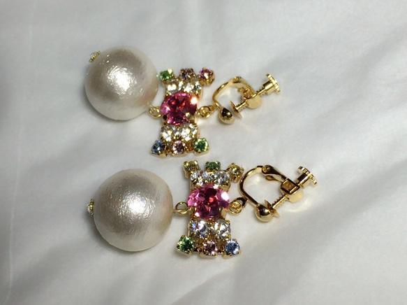 jewel ribbon earrings ~pink multi~ 3枚目の画像