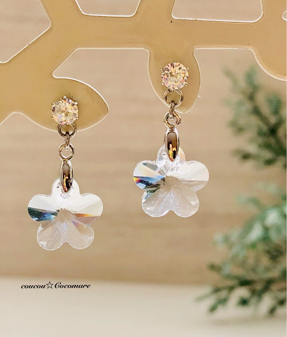 数量限定 CZと花のスワロフスキードロップピアス【サージカル