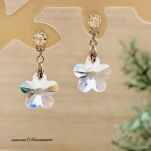 数量限定 CZと花のスワロフスキードロップピアス【サージカル
