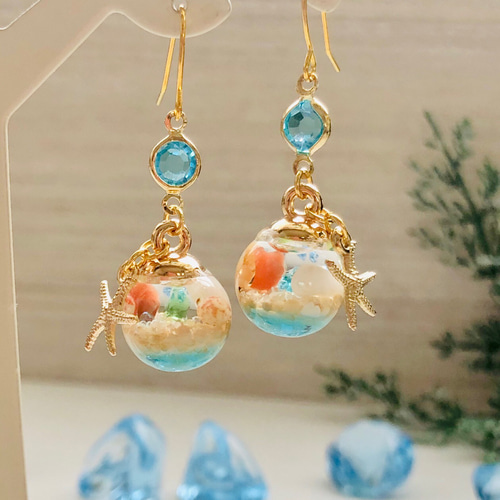 海シリーズ 天然星砂と沖縄産貝殻のピアス【サージカルステンレス