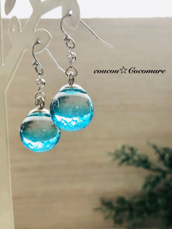 水硝子のピアス【ウォーターブルー】サージカルステンレスピアス