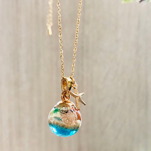 海シリーズ 沖縄産星砂と貝殻のネックレス【サージカルステンレス