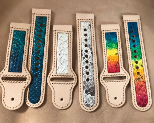 apple watch 天然パイソン革染めハンドメイド 腕時計 ママダイバー