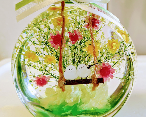 【SALE】No.74もみの木＆シマエナガ♡かぼちゃのオブジェ固まるハーバリウム SALE】No.74もみの木＆シマエナガ♡かぼちゃのオブジェ固まるハー