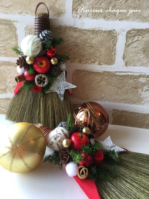 cuteなクリスマスツリーほうき❤mini 壁掛けアレンジ