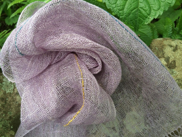 「送料無料」手織りヘンプストール　紫根 5枚目の画像