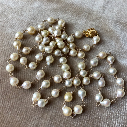 あこやバロックパールのロングネックレス イエロー ネックレス あこやバロックパールのロングネックレス イエロー ネックレス