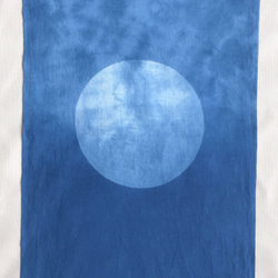 送料無料 " 海に沈む満月 " 藍染手ぬぐい 絞り染め 2枚目の画像