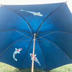 藍染-日傘 水面を泳ぐ錦鯉 6枚目の画像