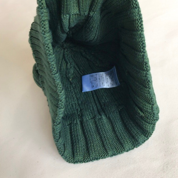 送料無料　チクチクしない藍染ケーブル編み　青緑色コットンニットキャップ　帽子 5枚目の画像