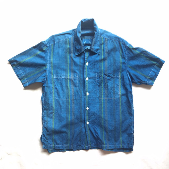 藍染 ストライプシャツ 古着 1枚目の画像
