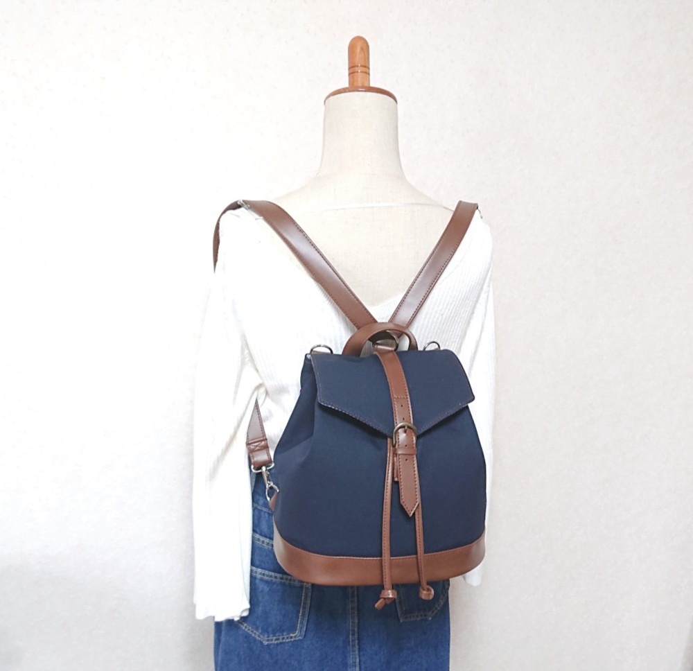 3wayネイビー帆布と焦げ茶合皮のリュックP